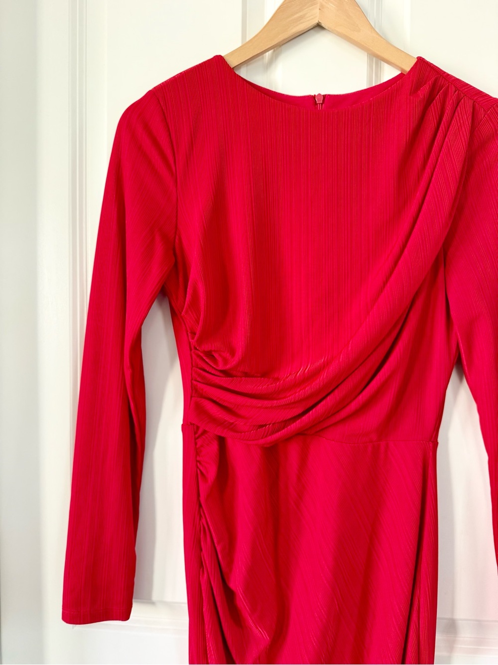 Vince Camuto Red Draped Long-Sleeve Midi Dress